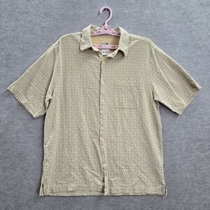 Travelsmith Men Button Up Shirt XL Yellow Silk Geometric‎ Short Sleeve Collar